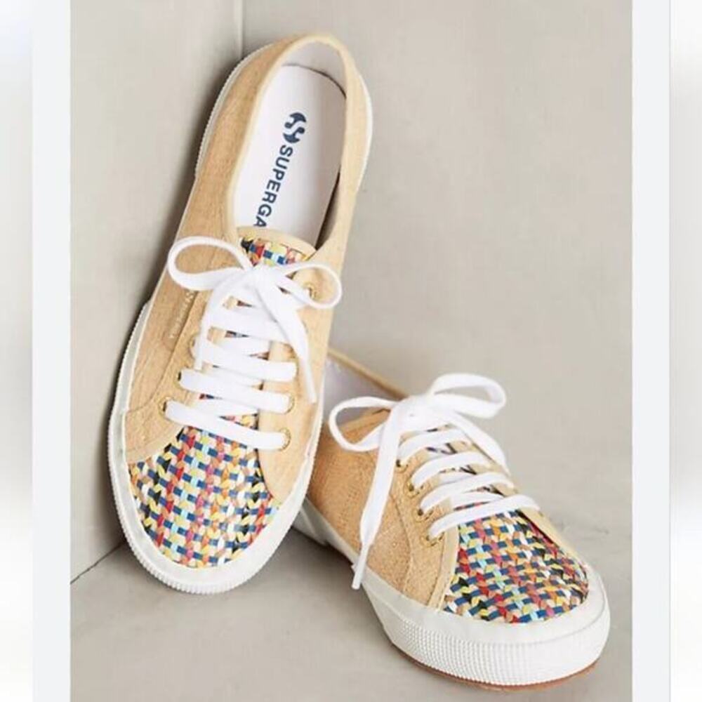 Superga Raffia Multicolor Woven Sneakers Casual Lace Up Shoes Size 7